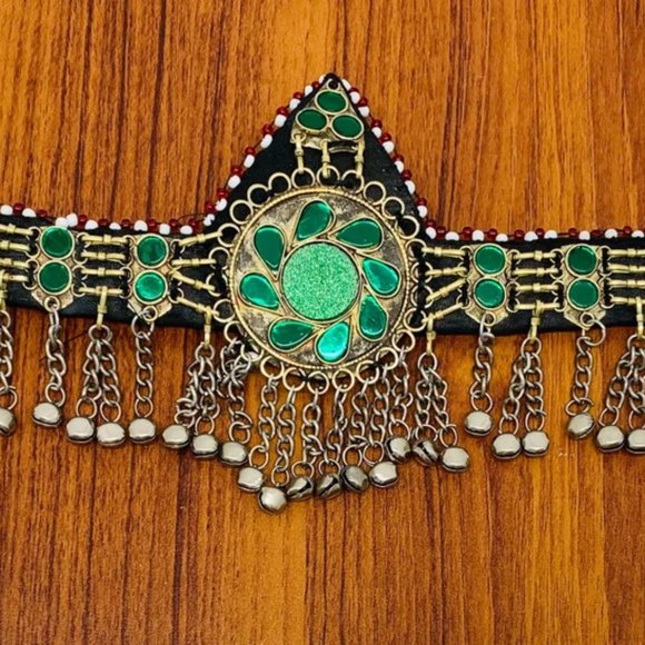 Green Handmade Tribal Matha Patti, Kuchi Matha Patti, Traditional Head Piece, main image 8